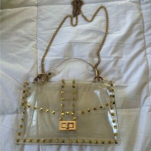 Clear and Gold Studded Crossbody Purse